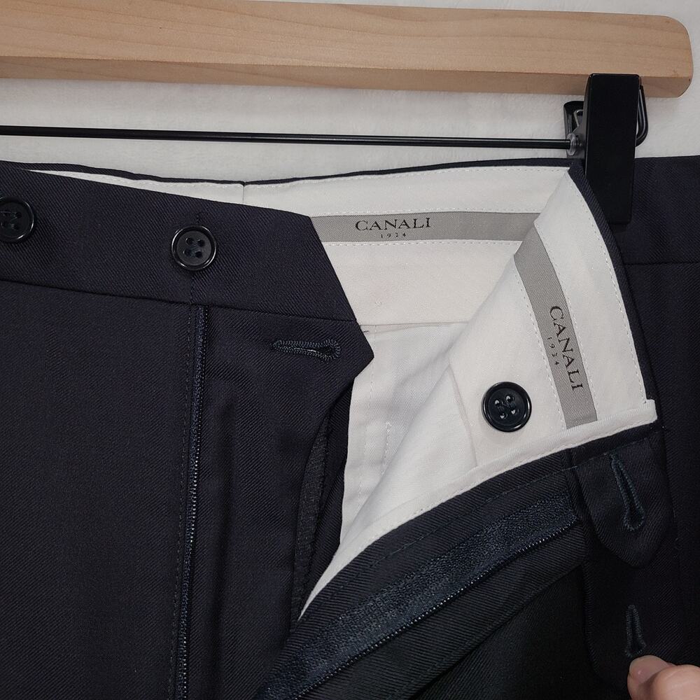 Canali Luxury Dress Pants Mens 36 Black Flat Front 100% Wool AS10315 Italy - Picture 4 of 11